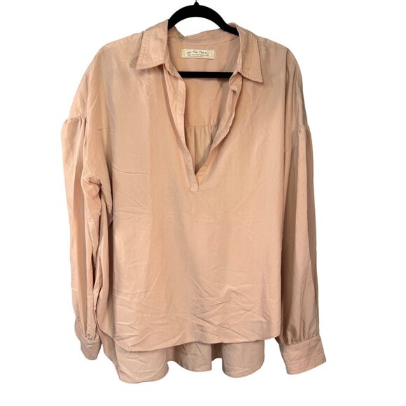 We The Free Size Large  Oversized Blush Pink Button Cuff Long Sleeve Blouse Top - Picture 2 of 8